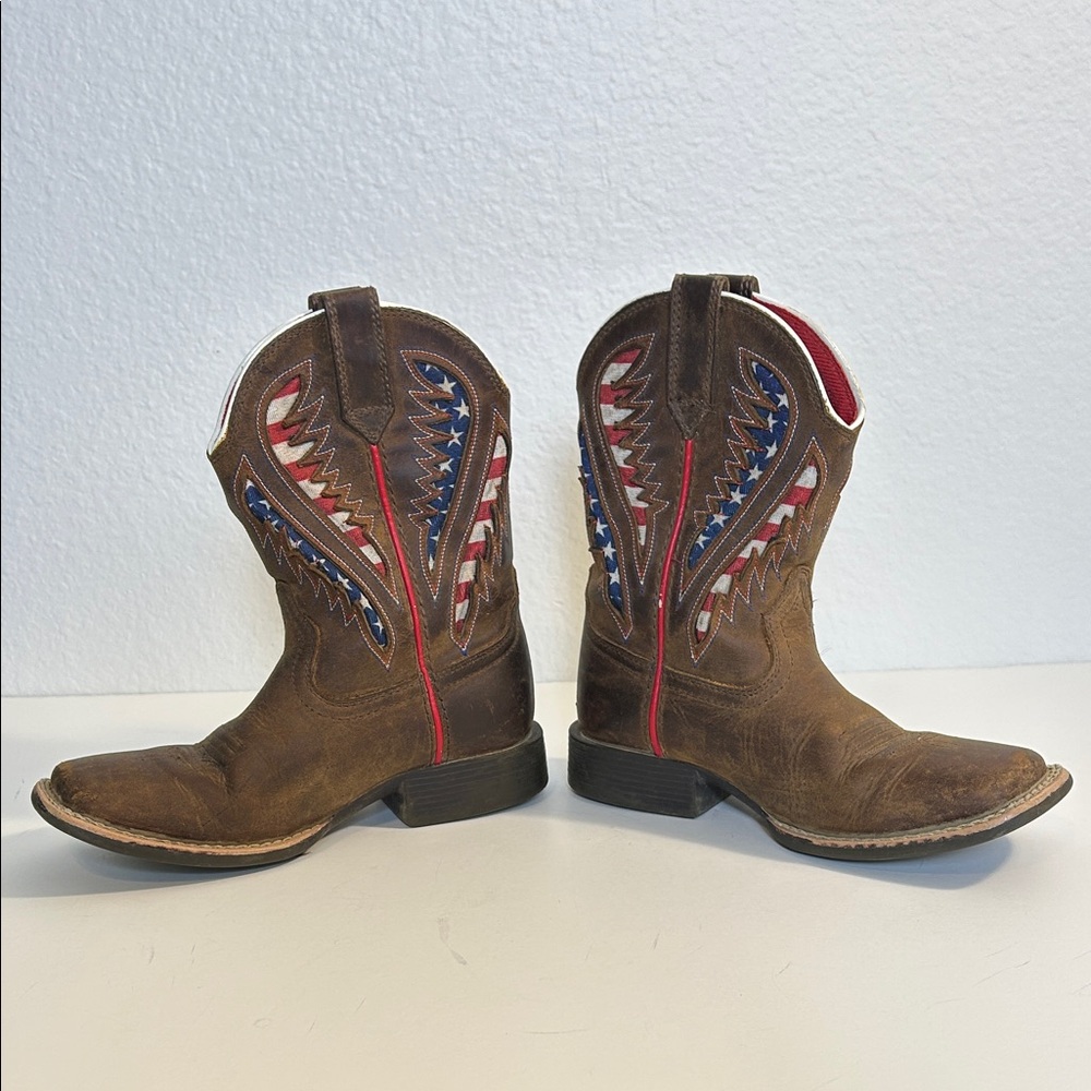 Ariat Kid’s Leather QuickDraw VentTek Western Patriotic Boots Size 4